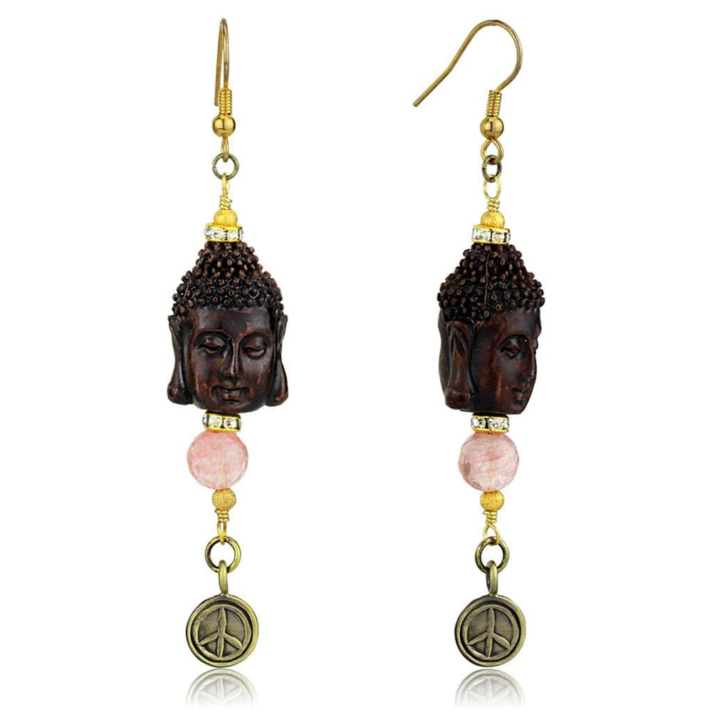 LO3808 - Antique Copper White Metal Earrings with Synthetic Glass Bead in Rose - Alamode