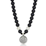 LO3815 - Antique Silver White Metal Necklace with Synthetic Glass Bead in Jet - Alamode