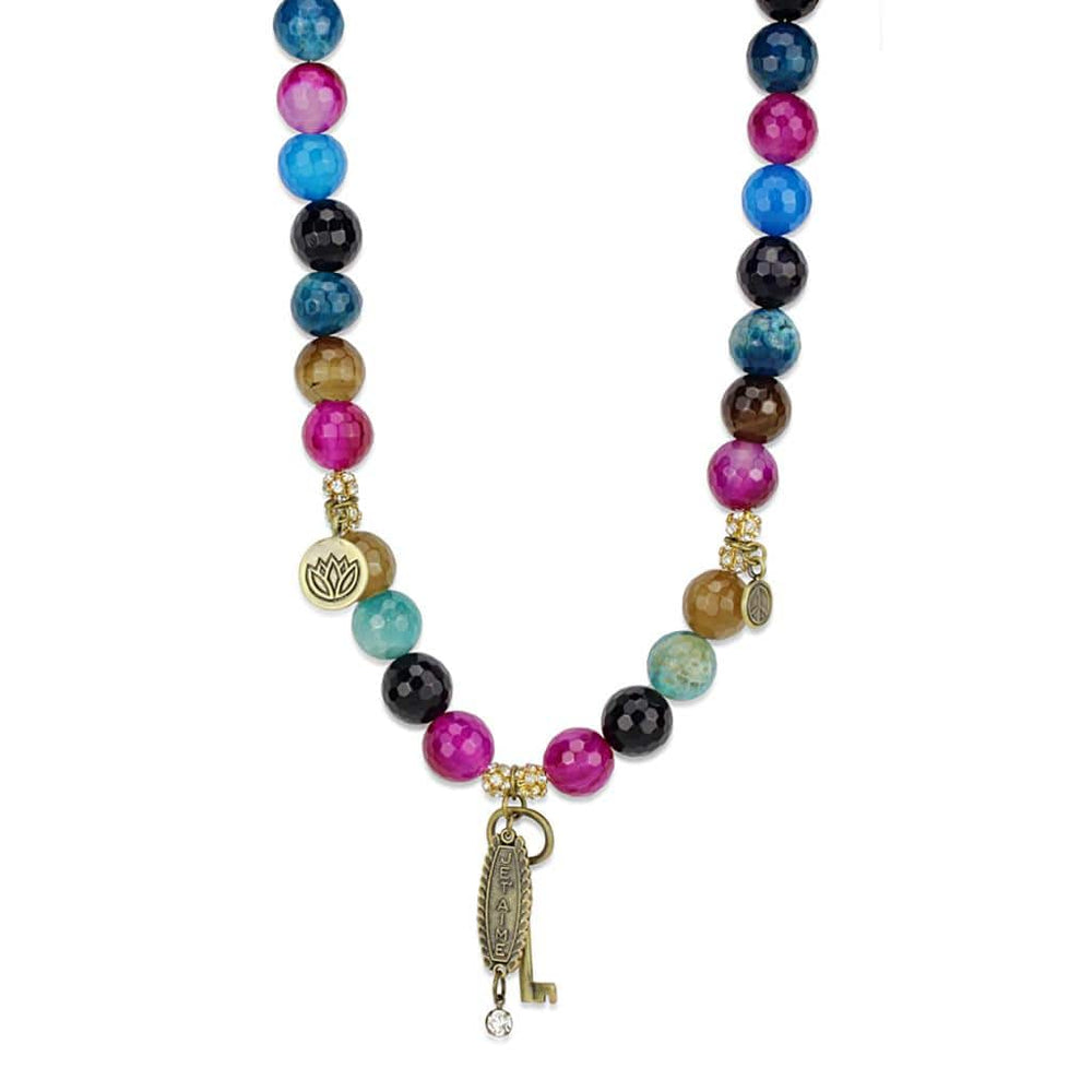 LO3816 - Antique Copper White Metal Necklace with Synthetic Onyx in Multi Color - Alamode