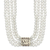 LO3820 - Antique Silver White Metal Necklace with Synthetic Glass Bead in White