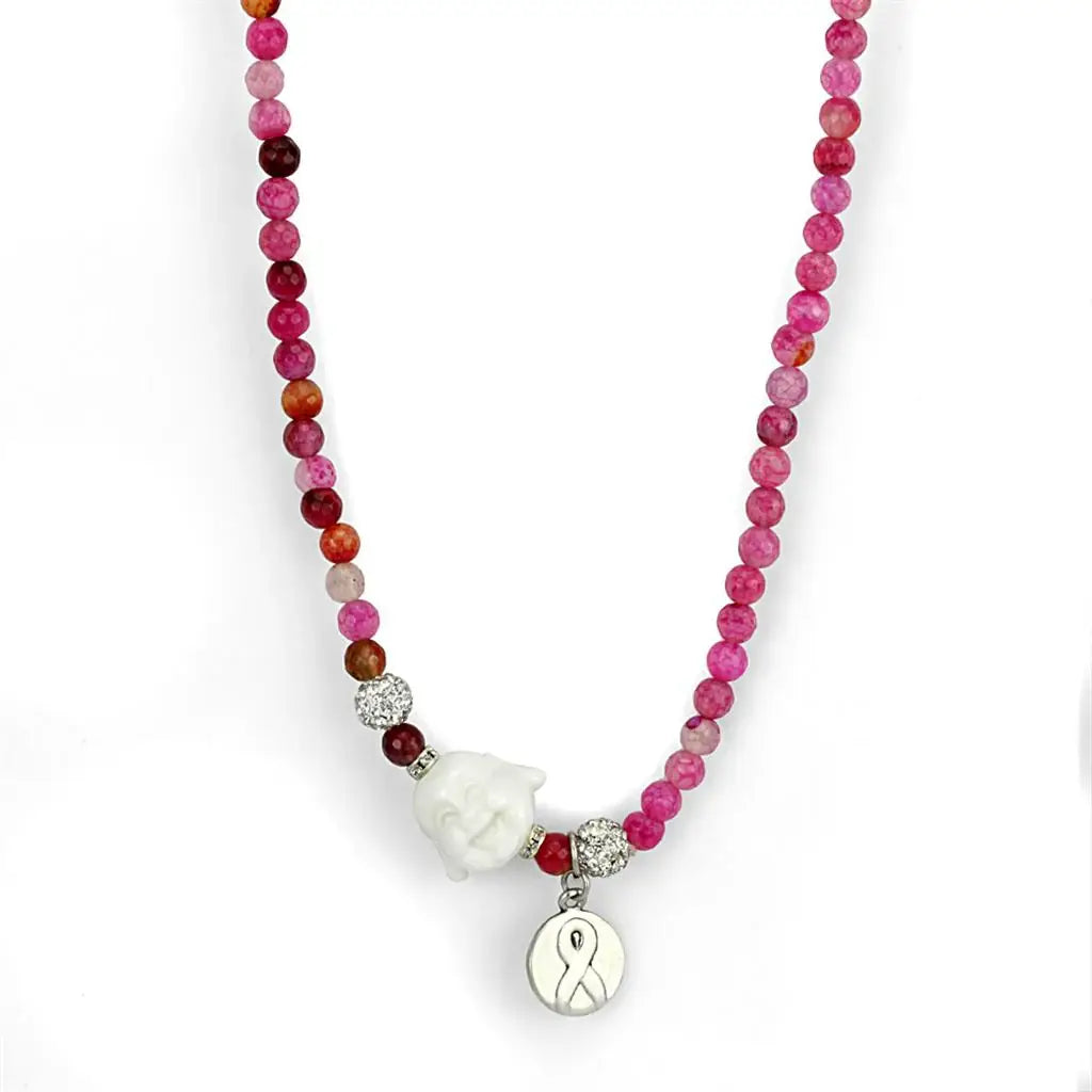 LO3822 - Antique Silver White Metal Necklace with Synthetic Glass Bead in Multi Color - Alamode - Flyclothing LLC