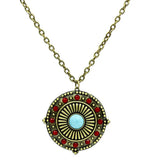 LO3838 - Antique Copper Brass Chain Pendant with Synthetic Synthetic Glass in Sea Blue - Alamode - Flyclothing LLC