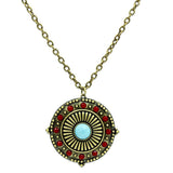 LO3838 - Antique Copper Brass Chain Pendant with Synthetic Synthetic Glass in Sea Blue - Alamode