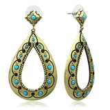 LO3850 - Antique Copper Brass Earrings with Top Grade Crystal in Turquoise - Alamode - Flyclothing LLC