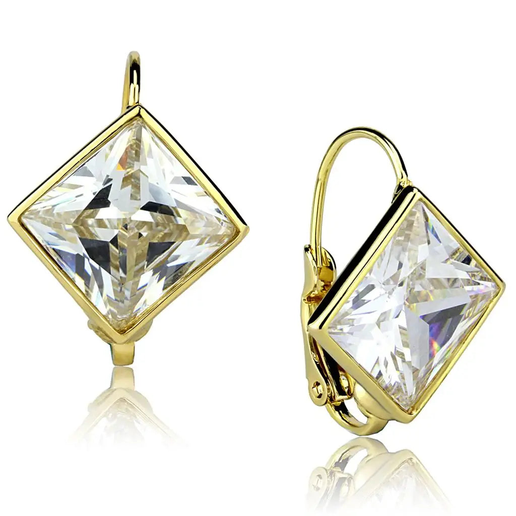LO3867 - Gold Brass Earrings with AAA Grade CZ in Clear - Alamode - Flyclothing LLC