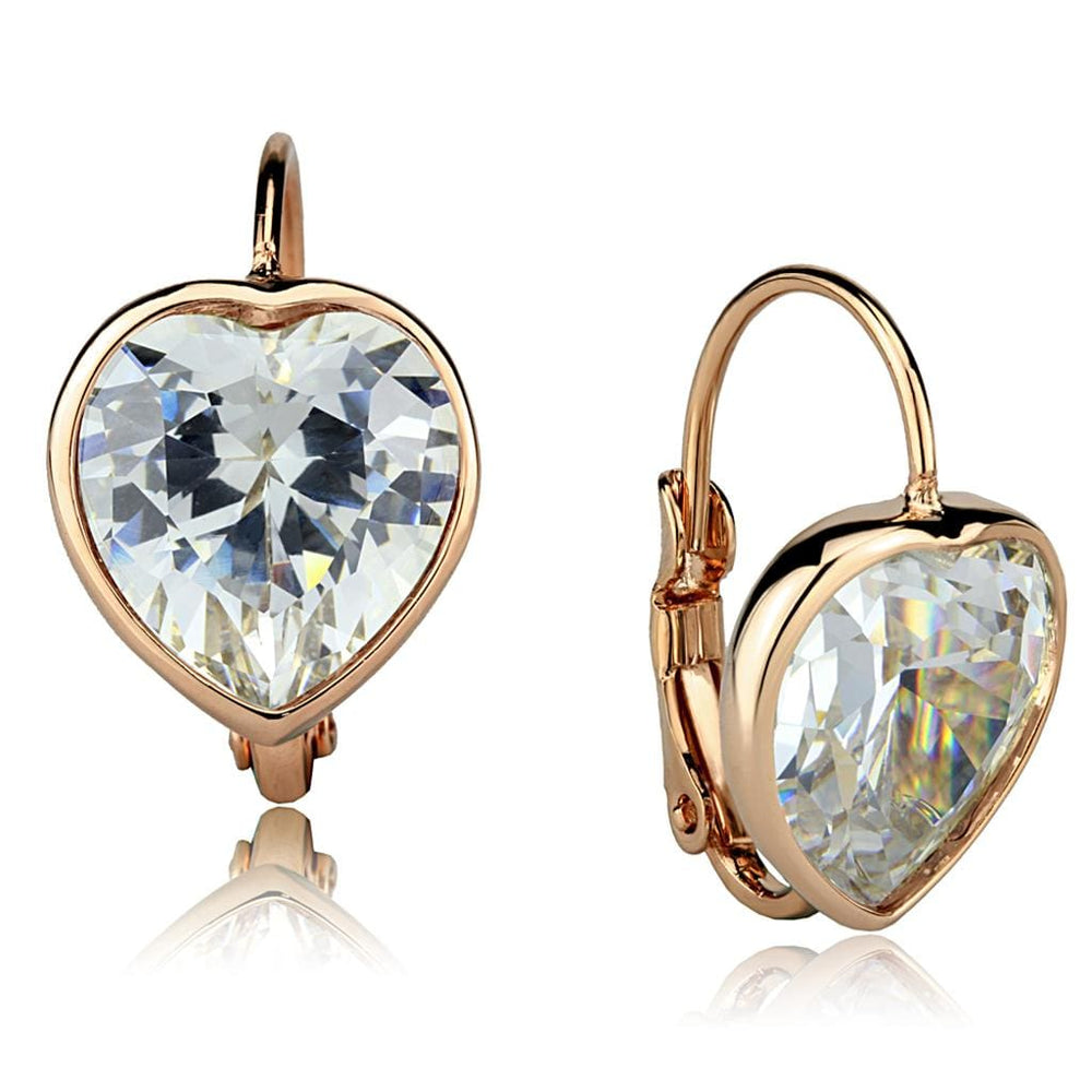 LO3872 - Rose Gold Brass Earrings with AAA Grade CZ  in Clear - Alamode
