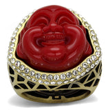 LO3883 - Antique Copper Brass Ring with Synthetic Synthetic Stone in Siam - Alamode