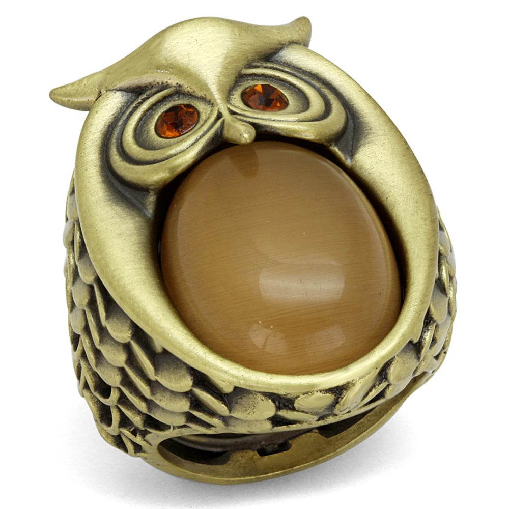 LO3888 - Antique Copper Brass Ring with Synthetic Cat Eye in Brown - Alamode