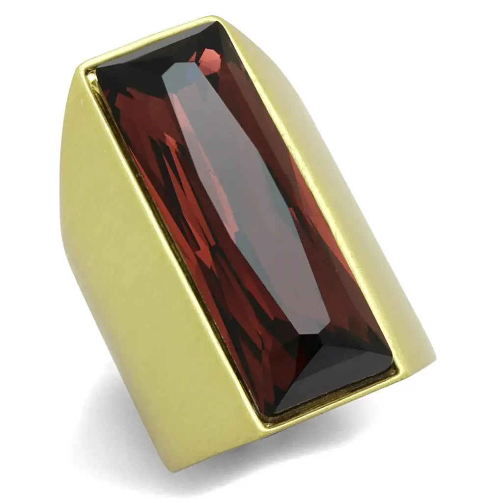 LO3899 - Gold & Brush Brass Ring with Top Grade Crystal in Siam - Alamode - Flyclothing LLC