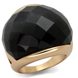LO3907 - Rose Gold Brass Ring with Synthetic Cat Eye in Jet - Alamode