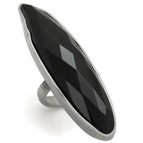 LO3910 - Antique Silver Brass Ring with Synthetic Onyx in Jet - Alamode - Flyclothing LLC