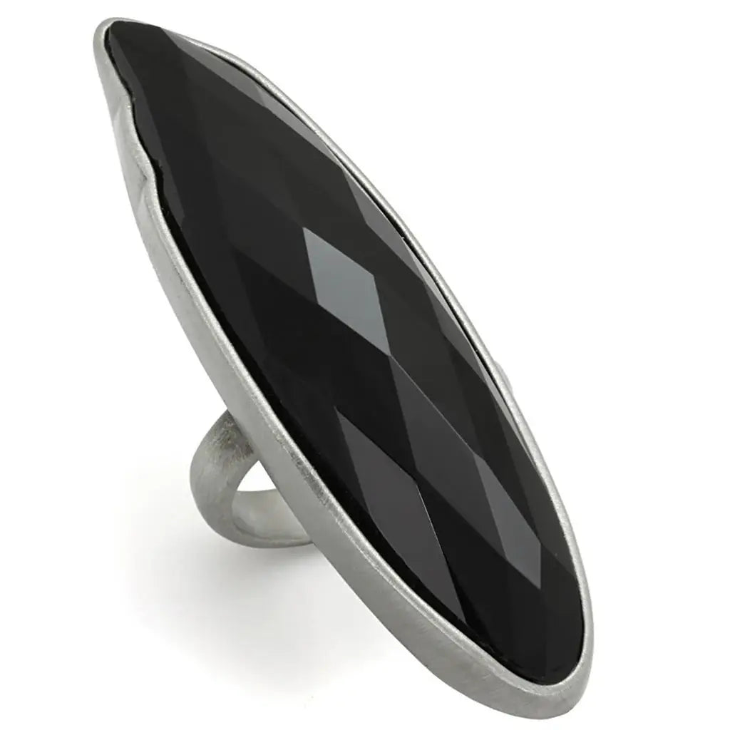 LO3910 - Antique Silver Brass Ring with Synthetic Onyx in Jet - Alamode - Flyclothing LLC
