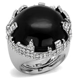 LO3911 - Rhodium Brass Ring with Synthetic Cat Eye in Jet - Alamode - Flyclothing LLC