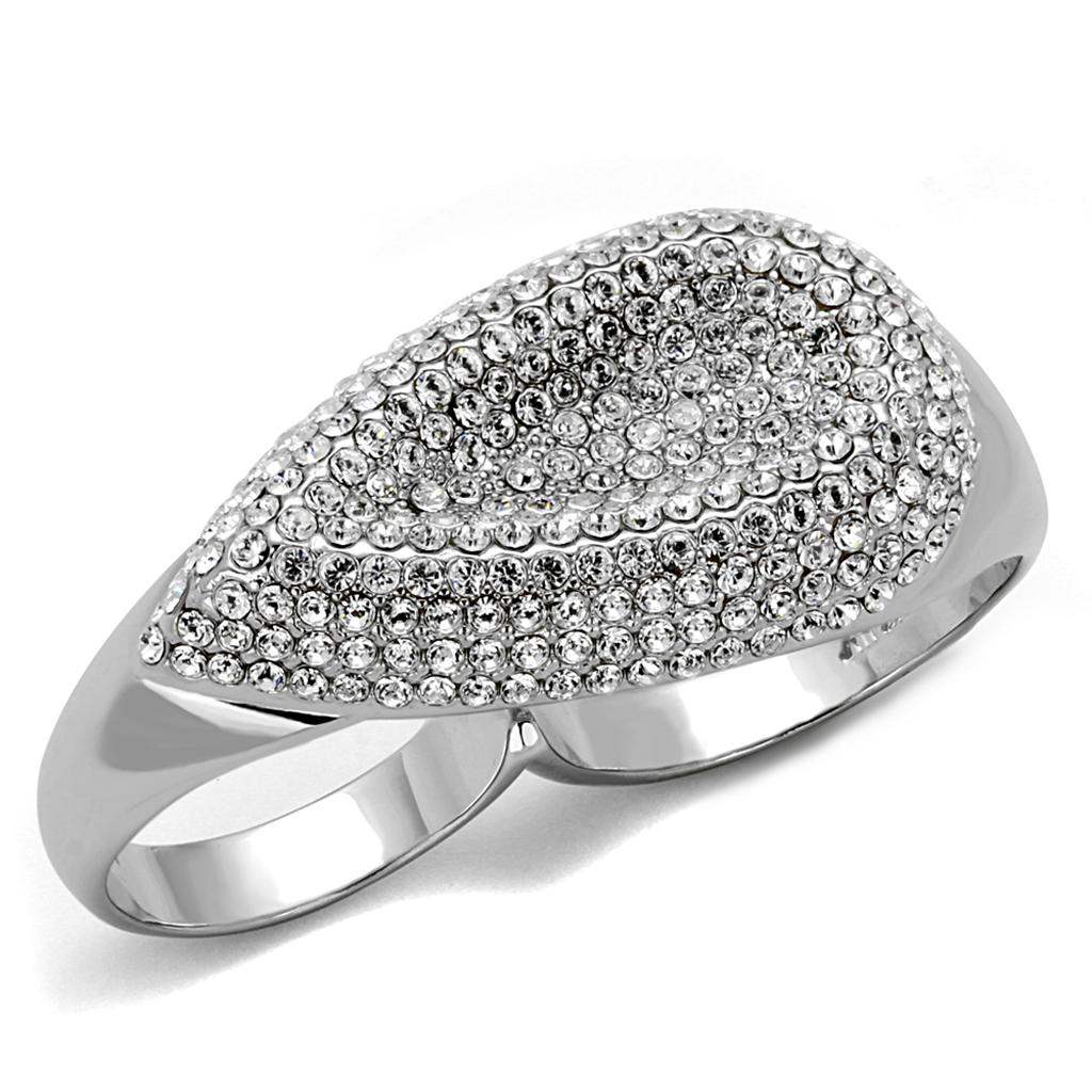 LO3913 - Rhodium Brass Ring with Top Grade Crystal in Clear - Alamode - Flyclothing LLC