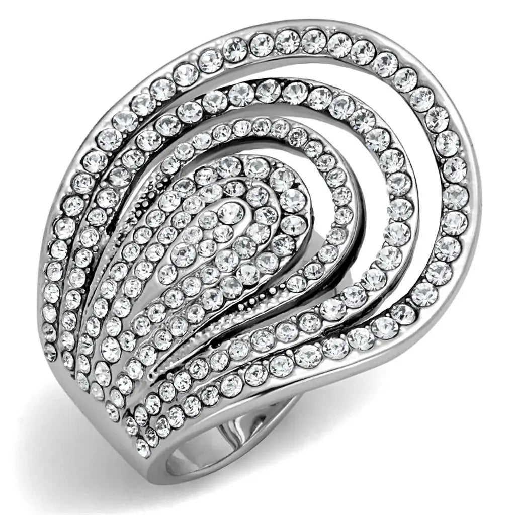 LO3914 - Rhodium Brass Ring with Top Grade Crystal in Clear - Alamode - Flyclothing LLC