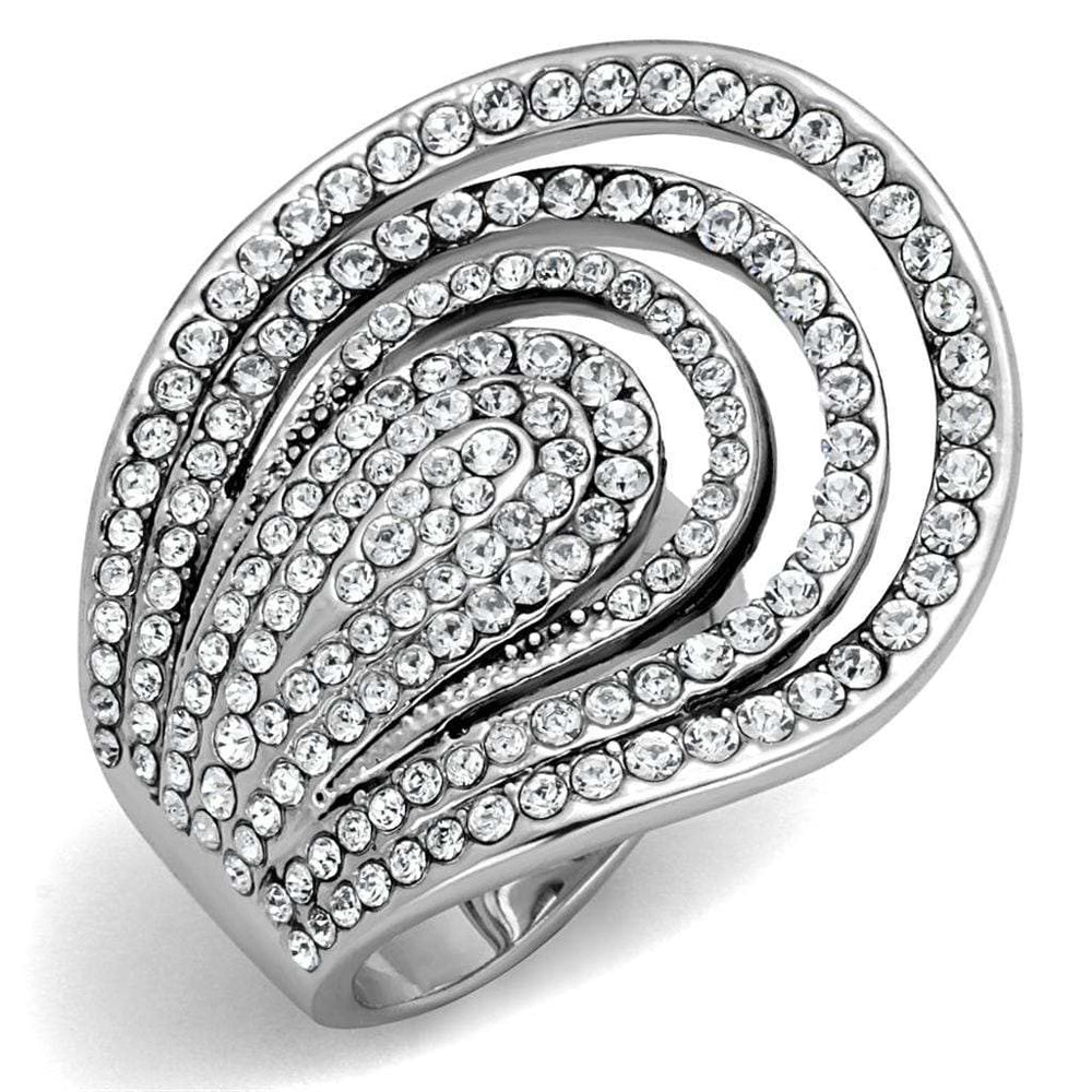 LO3914 - Rhodium Brass Ring with Top Grade Crystal in Clear - Alamode - Flyclothing LLC