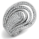 LO3914 - Rhodium Brass Ring with Top Grade Crystal in Clear - Alamode - Flyclothing LLC