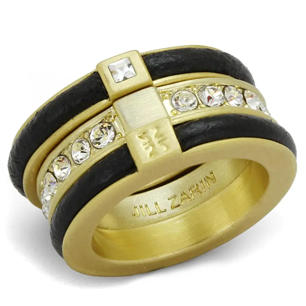LO3923 - Gold & Brush Brass Ring with Top Grade Crystal in Clear - Alamode - Flyclothing LLC