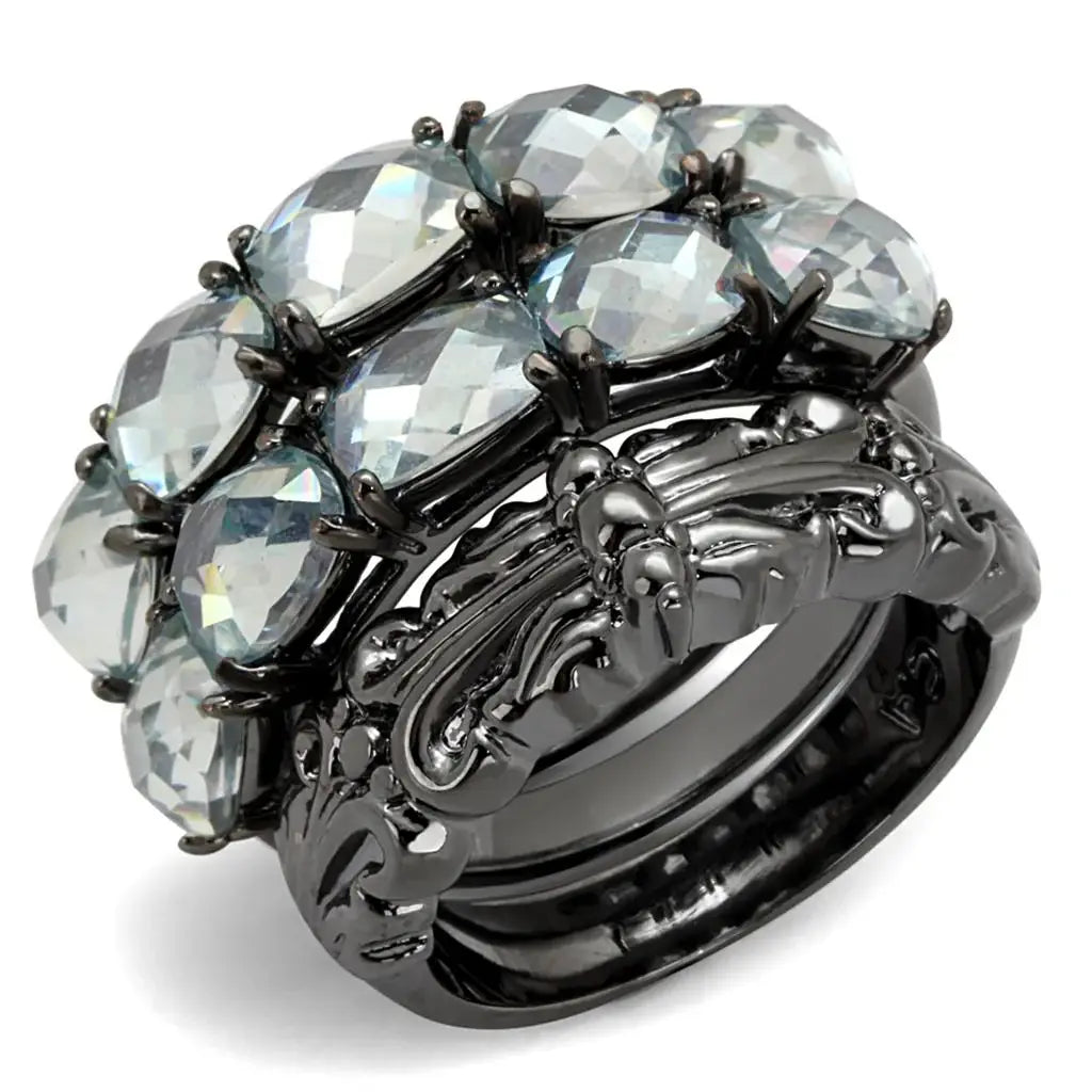 LO3928 - TIN Cobalt Black Brass Ring with Top Grade Crystal in Black Diamond - Alamode - Flyclothing LLC