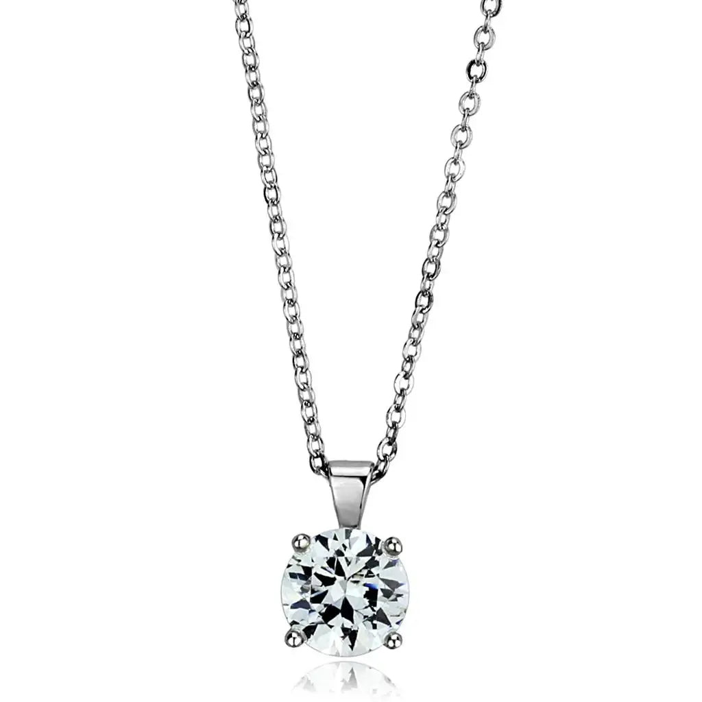 LO3932 - Rhodium Brass Chain Pendant with AAA Grade CZ in Clear - Alamode - Flyclothing LLC