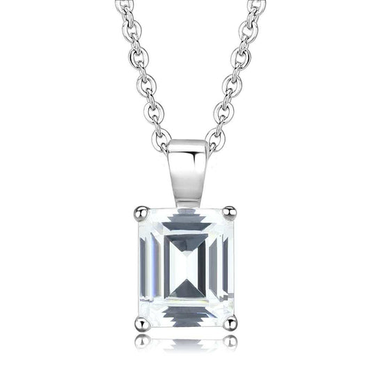 LO3934 - Rhodium Brass Chain Pendant with AAA Grade CZ in Clear - Alamode - Flyclothing LLC