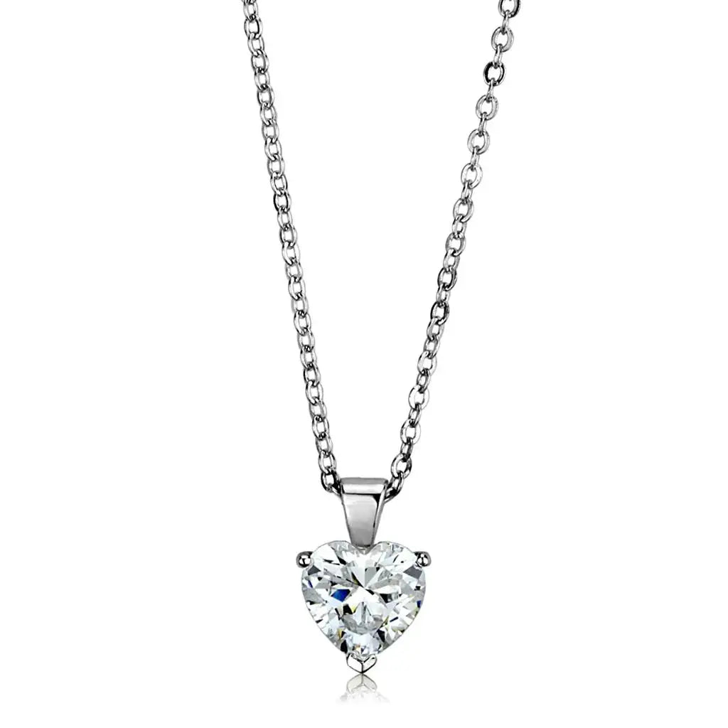LO3937 - Rhodium Brass Chain Pendant with AAA Grade CZ in Clear - Alamode - Flyclothing LLC