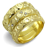 LO3946 - Gold & Brush Brass Ring with Top Grade Crystal  in Clear - Alamode