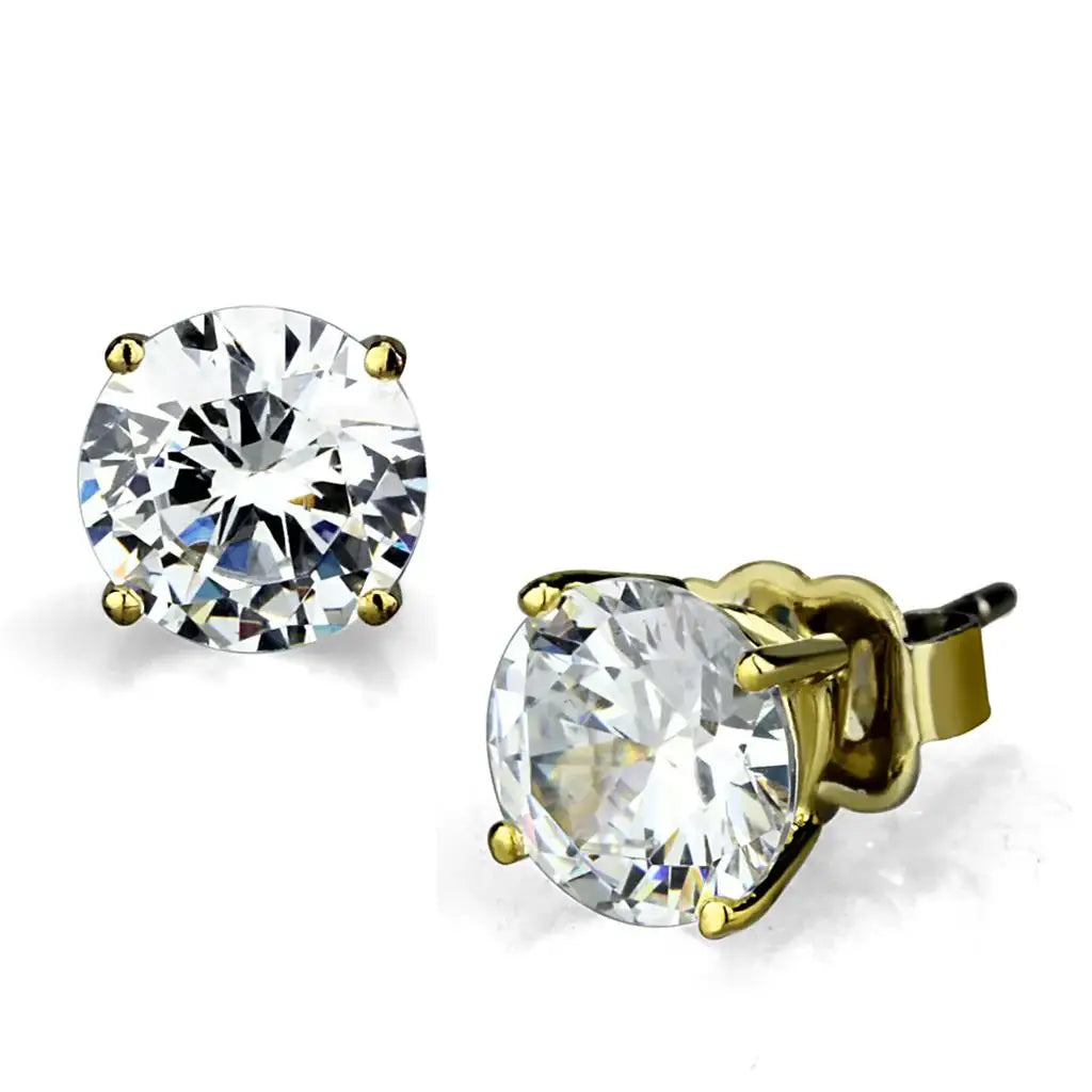 LO3949 - Gold Brass Earrings with AAA Grade CZ in Clear - Alamode - Flyclothing LLC
