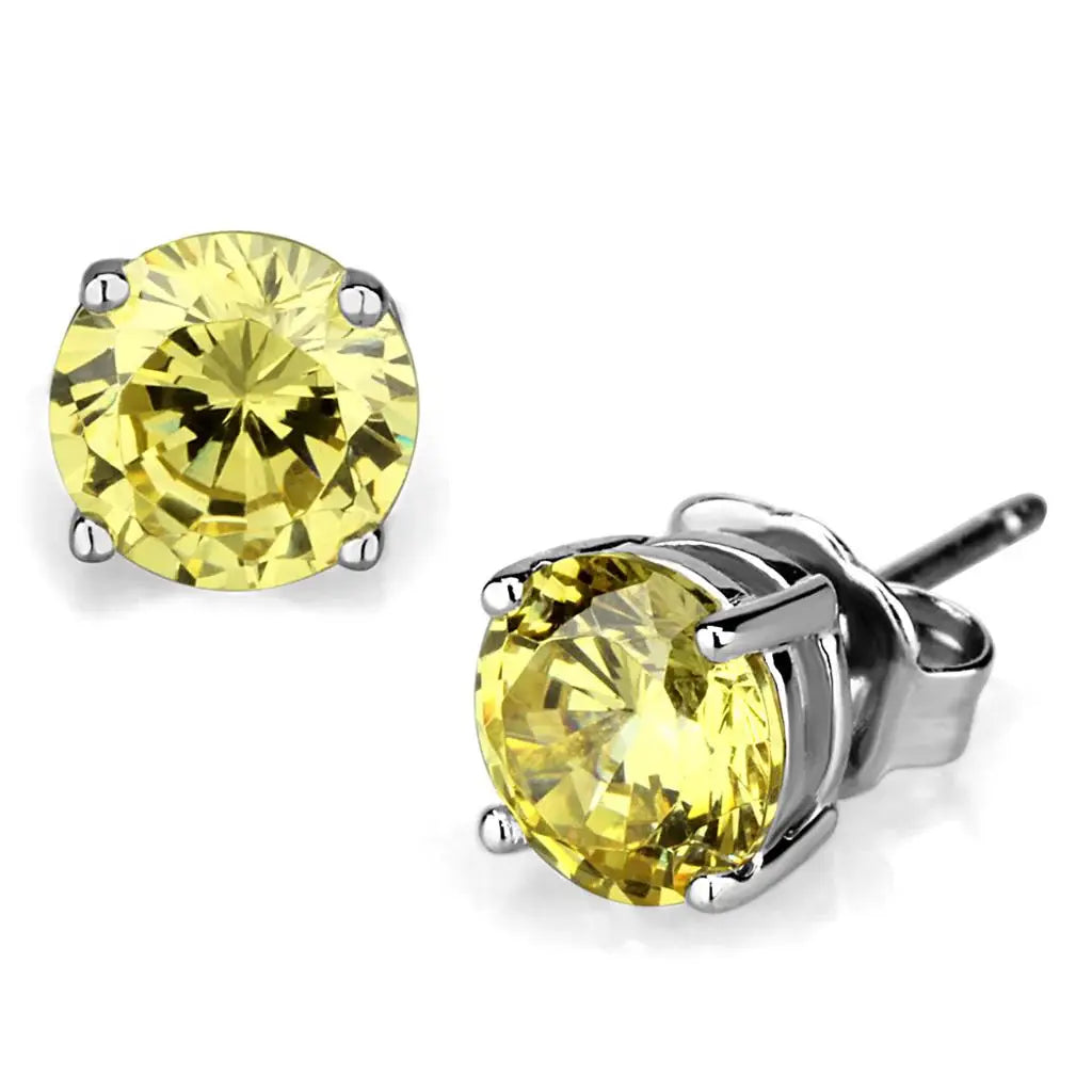 LO3953 - Rhodium Brass Earrings with AAA Grade CZ in Citrine Yellow - Alamode - Flyclothing LLC