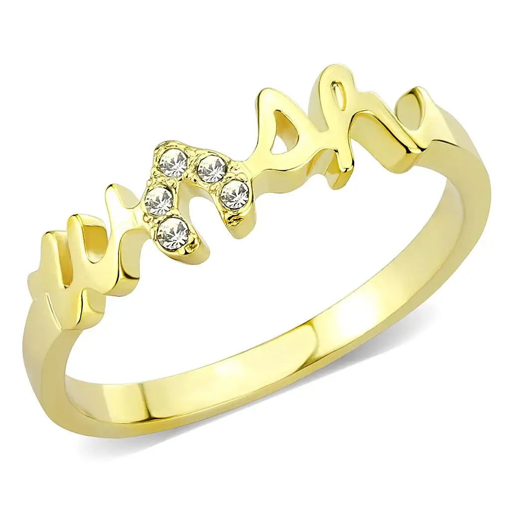 LO3966 - Flash Gold Brass Ring with Top Grade Crystal in Clear - Alamode - Flyclothing LLC
