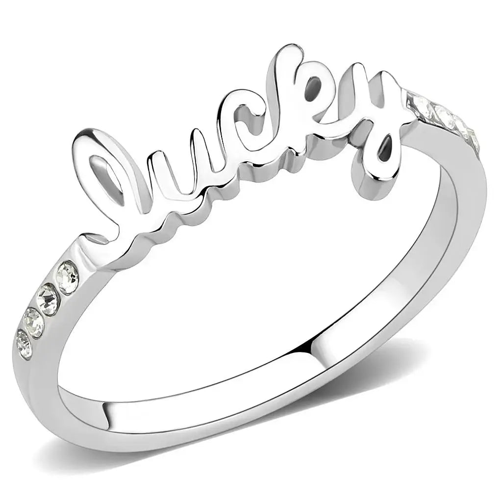 LO3972 - Rhodium Brass Ring with Top Grade Crystal in Clear - Alamode - Flyclothing LLC
