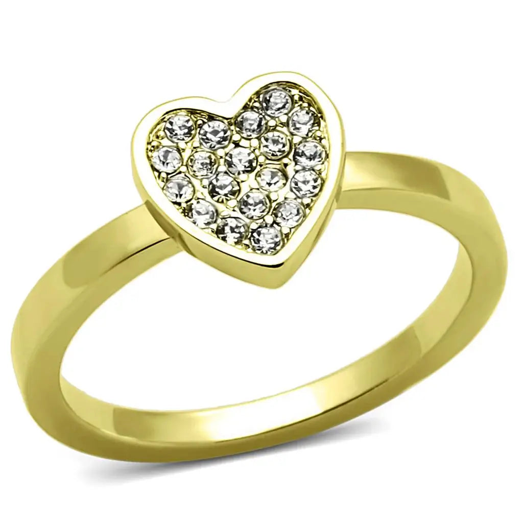 LO3983 - Flash Gold Brass Ring with Top Grade Crystal in Clear - Alamode - Flyclothing LLC