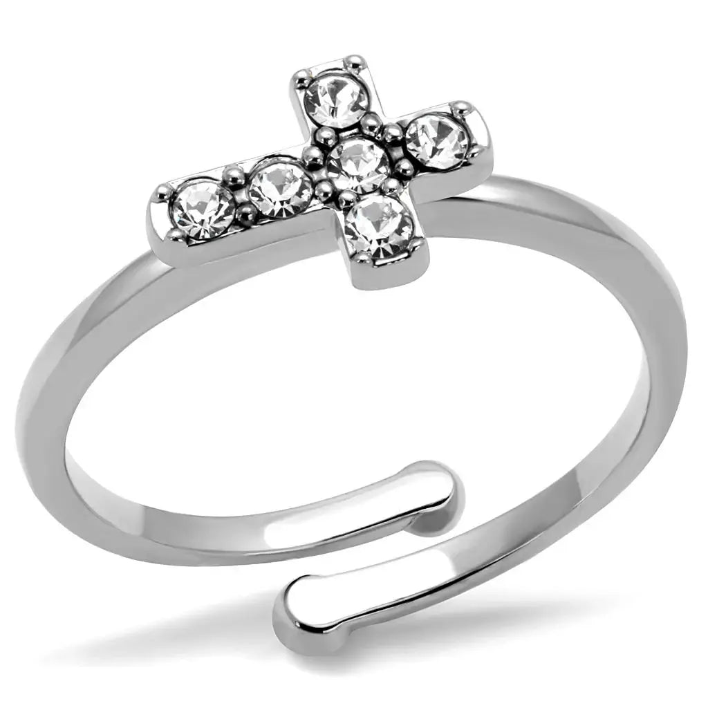 LO4043 - Rhodium Brass Ring with Top Grade Crystal in Clear - Alamode - Flyclothing LLC