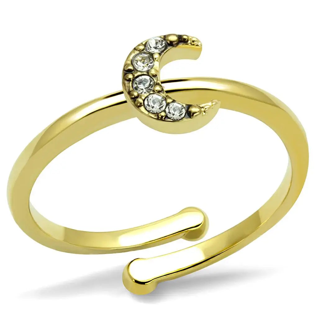 LO4046 - Flash Gold Brass Ring with Top Grade Crystal in Clear - Alamode - Flyclothing LLC