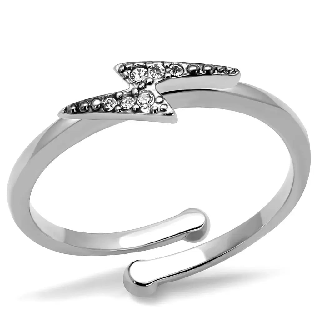 LO4047 - Rhodium Brass Ring with Top Grade Crystal in Clear - Alamode - Flyclothing LLC