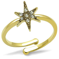 LO4052 - Flash Gold Brass Ring with Top Grade Crystal  in Clear