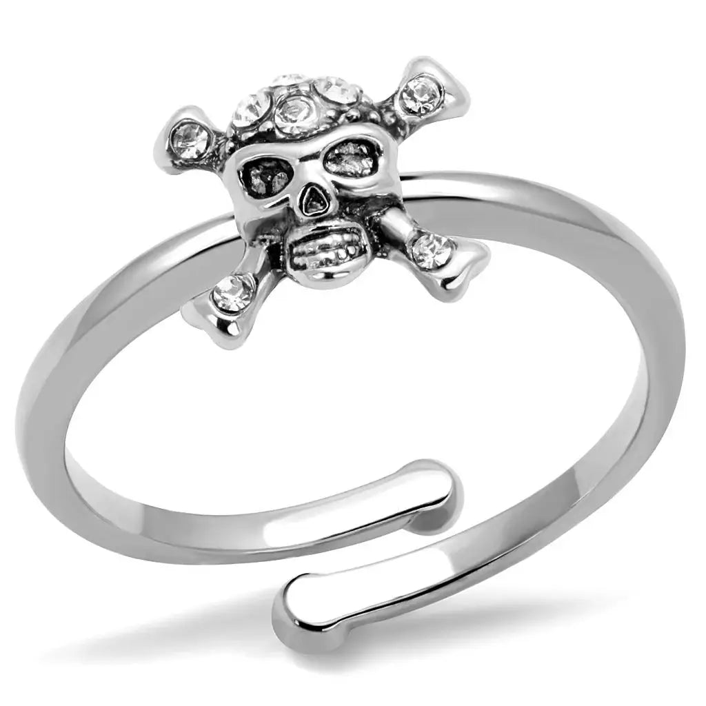 LO4055 - Rhodium Brass Ring with Top Grade Crystal in Clear - Alamode - Flyclothing LLC