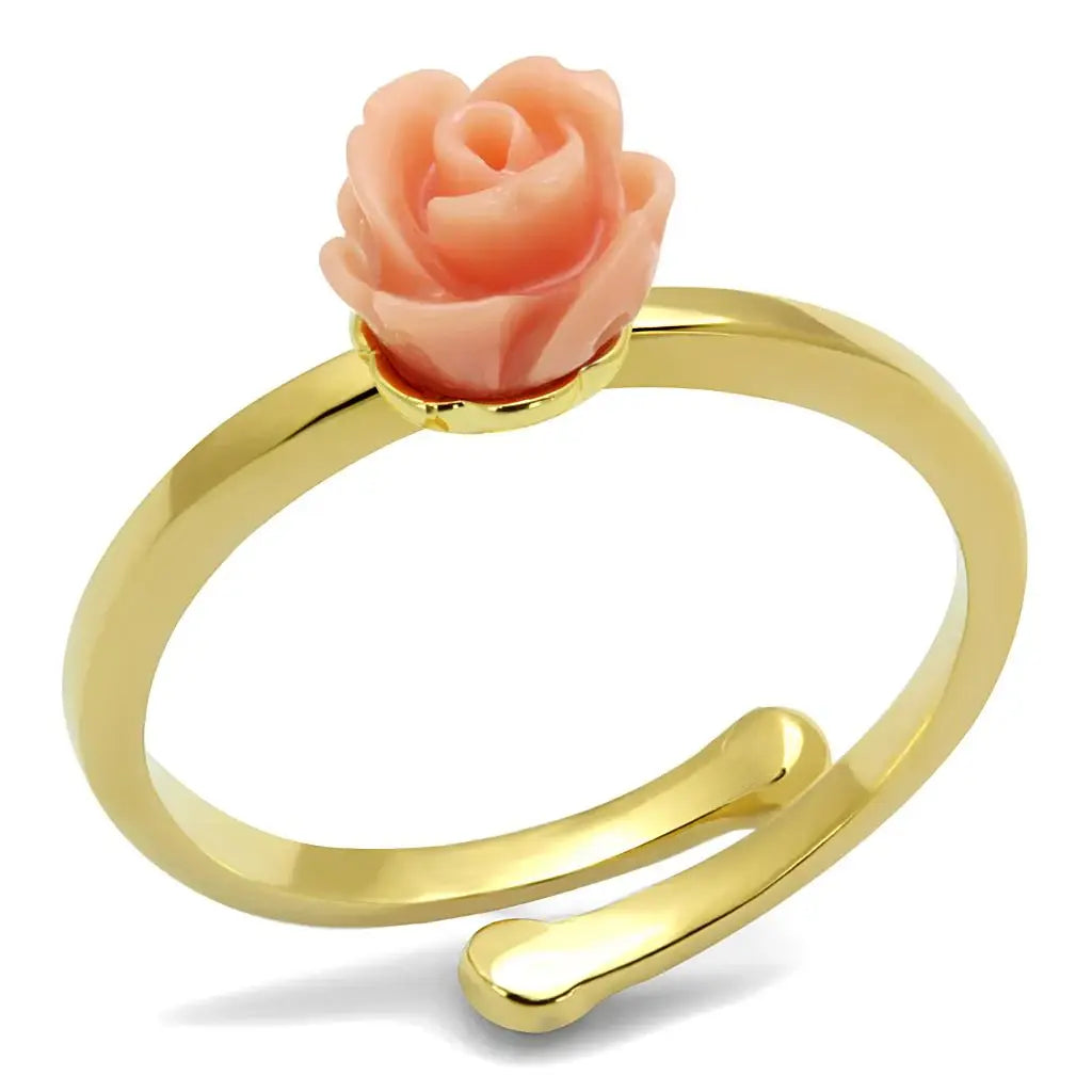 LO4059 - Flash Gold Brass Ring with Synthetic Synthetic Stone in Light Peach - Alamode - Flyclothing LLC