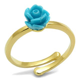 LO4060 - Flash Gold Brass Ring with Synthetic Synthetic Stone in Sea Blue - Alamode - Flyclothing LLC