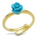 LO4060 - Flash Gold Brass Ring with Synthetic Synthetic Stone in Sea Blue - Alamode
