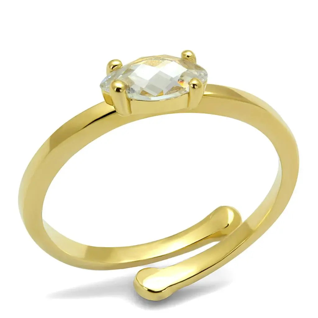 LO4067 - Flash Gold Brass Ring with AAA Grade CZ in Clear - Alamode - Flyclothing LLC