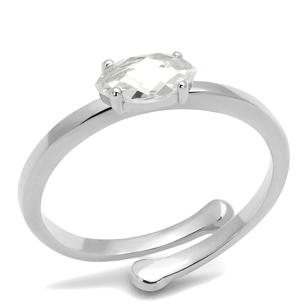 LO4070 - Rhodium Brass Ring with AAA Grade CZ  in Clear - Alamode