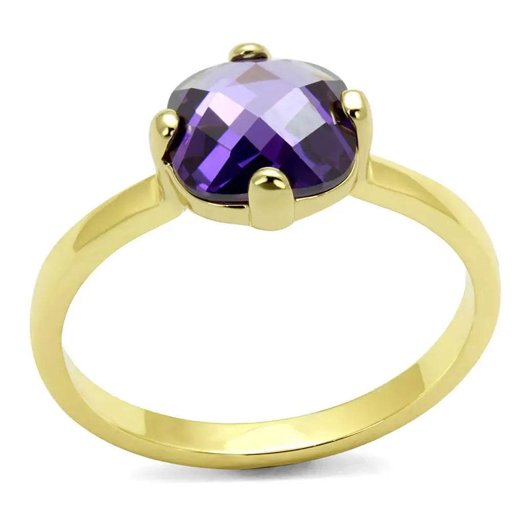 LO4076 - Flash Gold Brass Ring with AAA Grade CZ in Amethyst - Alamode - Flyclothing LLC