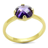 LO4076 - Flash Gold Brass Ring with AAA Grade CZ in Amethyst - Alamode - Flyclothing LLC