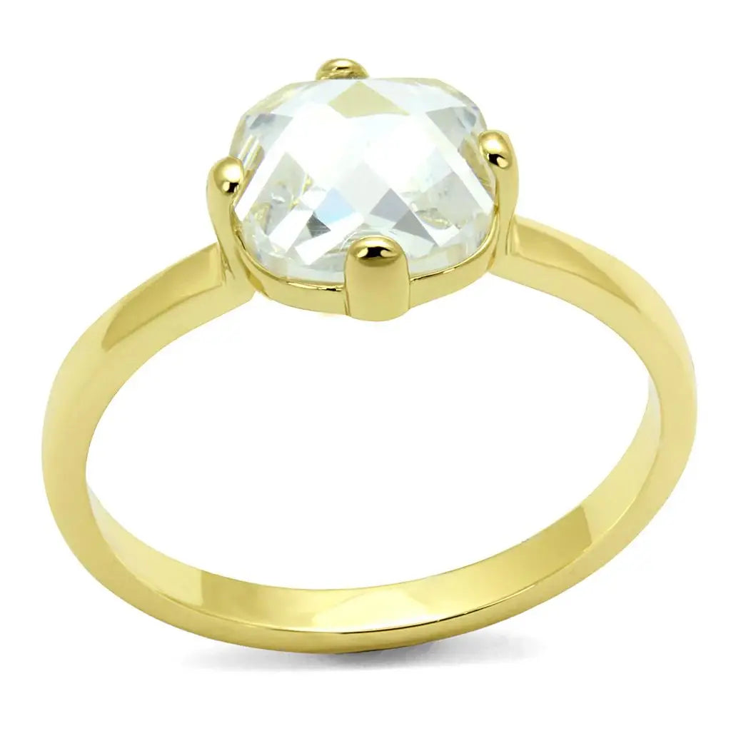 LO4078 - Flash Gold Brass Ring with AAA Grade CZ in Clear - Alamode - Flyclothing LLC