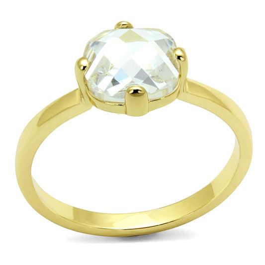 LO4078 - Flash Gold Brass Ring with AAA Grade CZ  in Clear