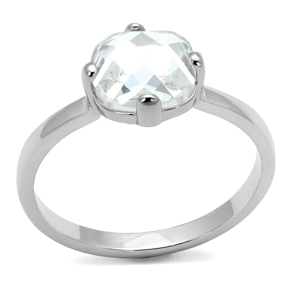 LO4080 - Rhodium Brass Ring with AAA Grade CZ  in Clear - Alamode