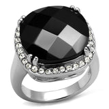 LO4085 - Rhodium Brass Ring with AAA Grade CZ  in Black Diamond - Alamode
