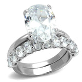 LO4089 - Rhodium Brass Ring with AAA Grade CZ  in Clear - Alamode