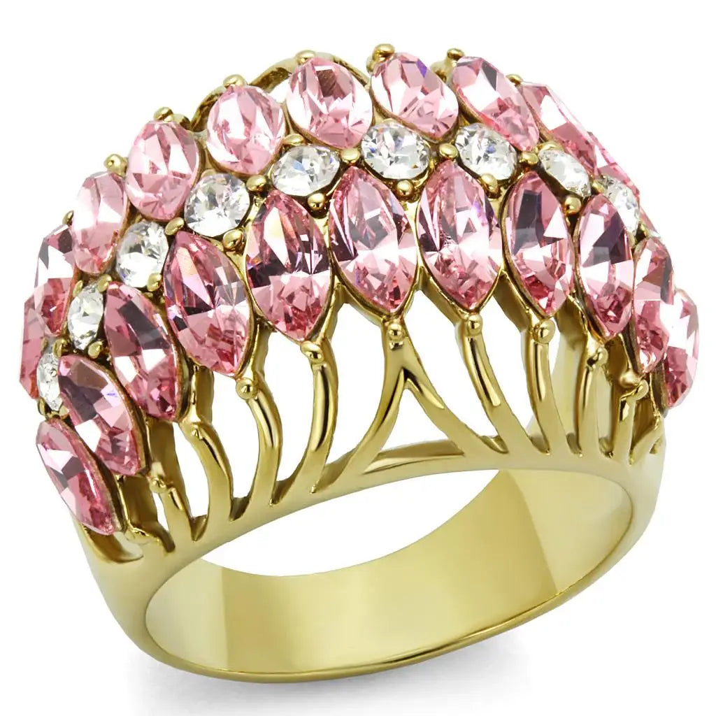LO4108 - IP Gold(Ion Plating) Brass Ring with Top Grade Crystal in Rose - Alamode - Flyclothing LLC